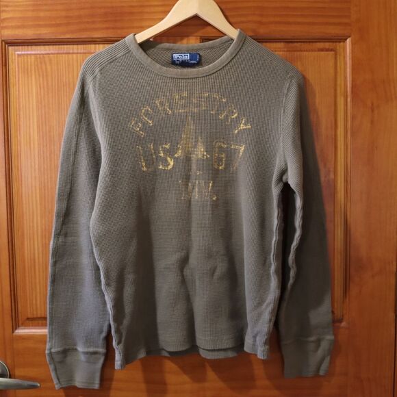 Polo by Ralph Lauren Faded Forestry Graphic Classic Green Crewneck Thermal Shirt - Picture 4 of 10